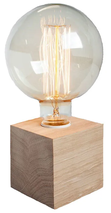 Drewniana lampka stołowa z odkrytą żarówką - S229 T6-P08