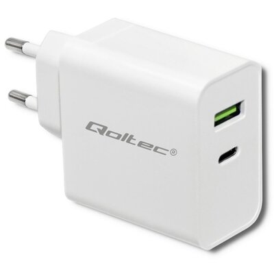 Qoltec Ładowarka sieciowa | 42W | 5-20V | 2.4-3A | USB typ C PD | USB | Biała