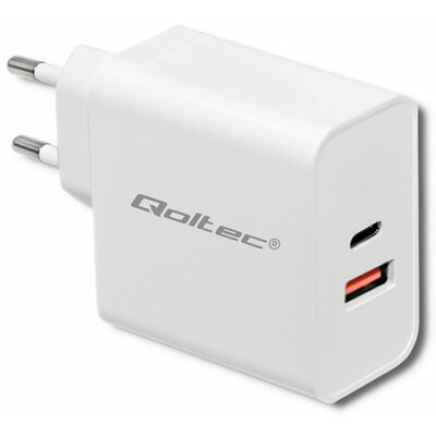 Qoltec Ładowarka sieciowa | 63W | 5-20V | 1.5-3A | USB typ C PD | USB QC 3.0 | Biała