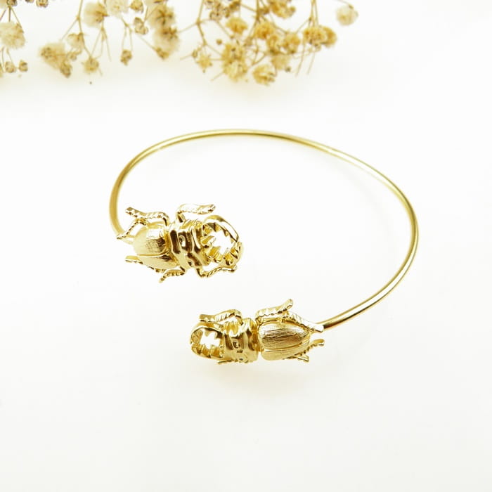 Venus Galeria Bransoletka srebrna ze złotymi  skarabeuszami