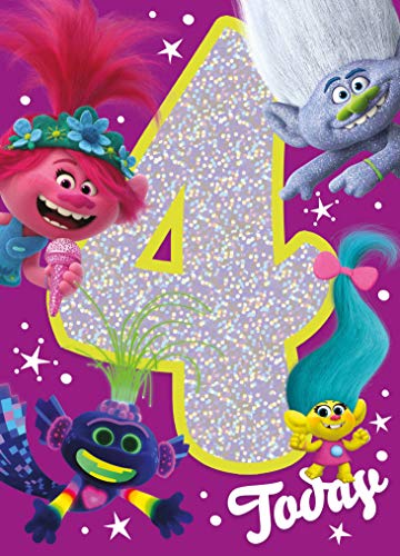 DreamWorks Trolls World Tour Age 4 kartka urodzinowa - 4. urodziny z holograficzną okładką