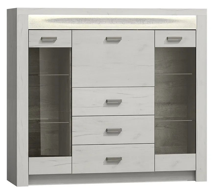 Komoda z barkiem i witryną kraft biały E7-W49