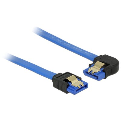 Delock Kabel SATA III 6Gb/s 50cm kątowy lewo/prosto metalowe zatrzaski niebieski 84985