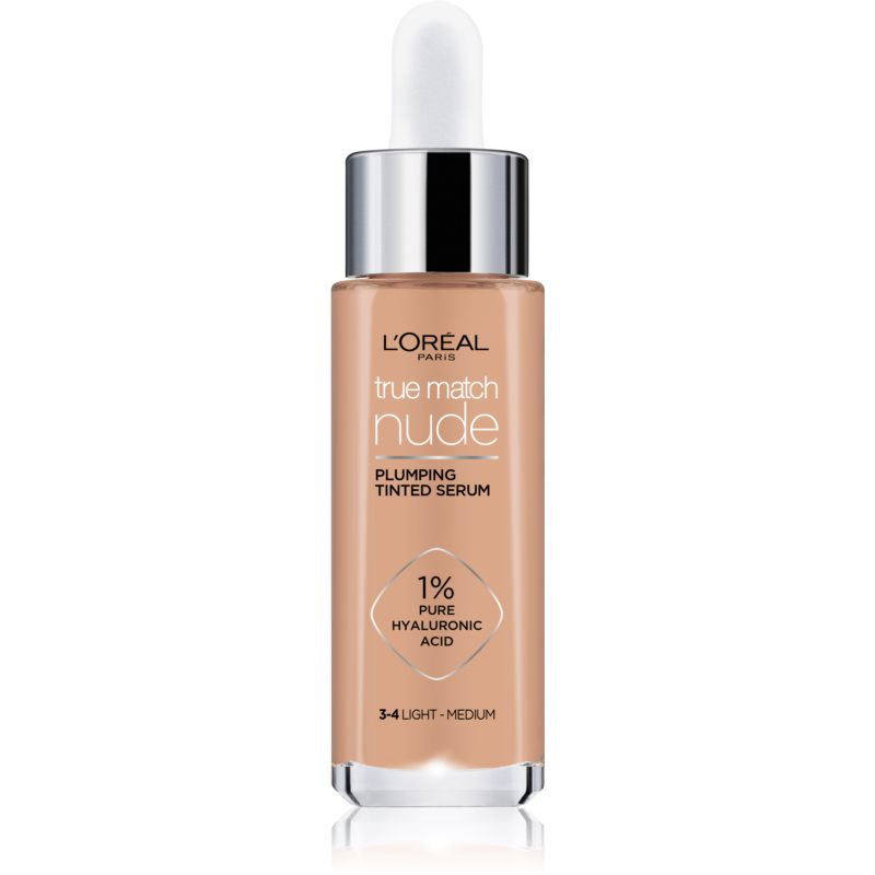Loreal Paris Paris True Match Nude Plumping Tinted Serum serum do ujednolicenia kolorytu skóry odcień 3-4 Light Medium 30 ml