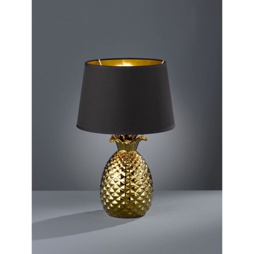 Reality Leuchten Złotoczarna tekstylna lampa stołowa Pineapple 45cm