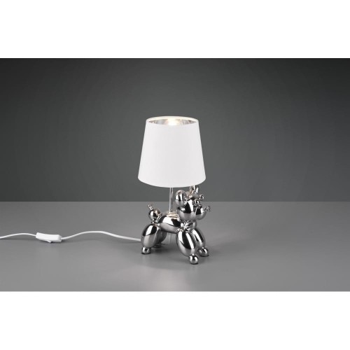 Reality LEUCHTEN Lampa stołowa Bello z figurą psa, srebrna/biała