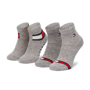 Tommy Hilfiger Zestaw 2 par wysokich skarpet dziecięcych 100002319 Light Grey Melange 002