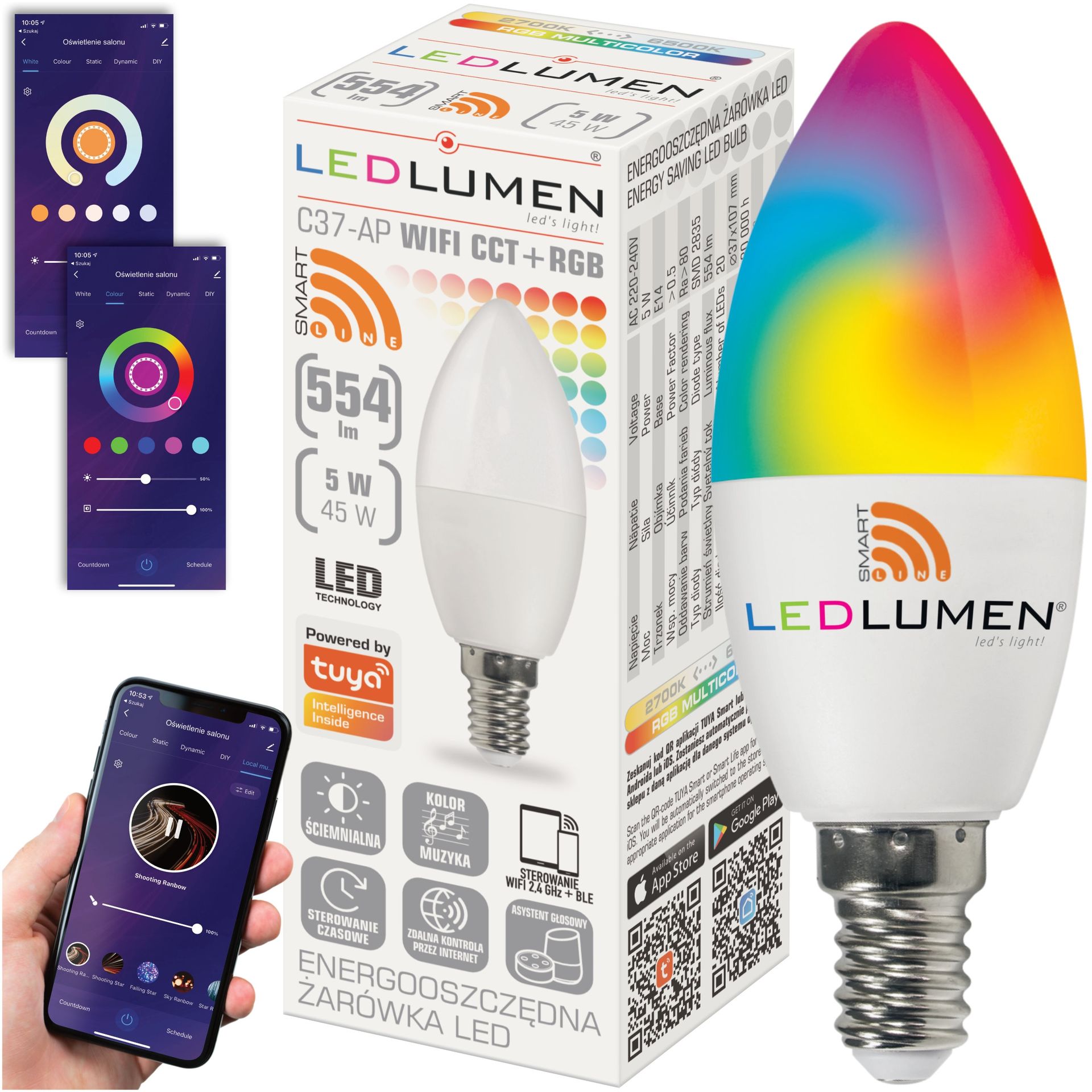 C37-AP E14 5W LED WiFi CCT+RGB
