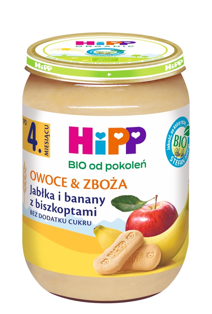 Hipp BIO Owoce & Zboża Jabłka i banany z biszkoptami 4m+) 190 g