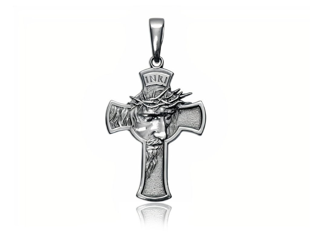 Elegancki oksydowany srebrny wisior duży krzyż krzyżyk na gruby łańcuch z wizerunkiem Chrystusa srebro 925 PT_K3020 PT_K3020