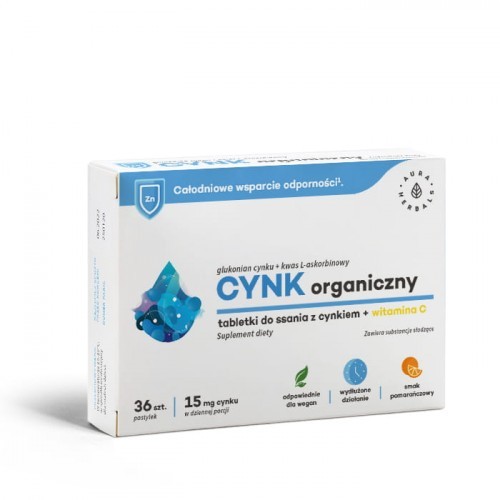 Aura Herbals Cynk organiczny (15mg) + witamina C - pastylki do ssania 36 szt. CYNKPAS