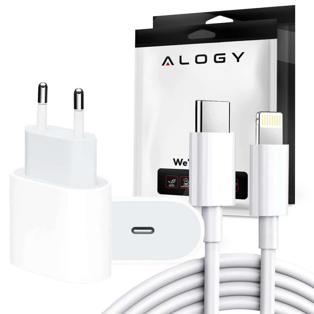 Alogy Ładowarka sieciowa Alogy szybka USB-C PD 20W + Kabel Lightning 1m Biały 10970X0