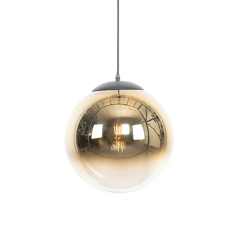 QAZQA Lampa wisząca Art Deco czarna ze złotym szkłem 33 cm - Pallon