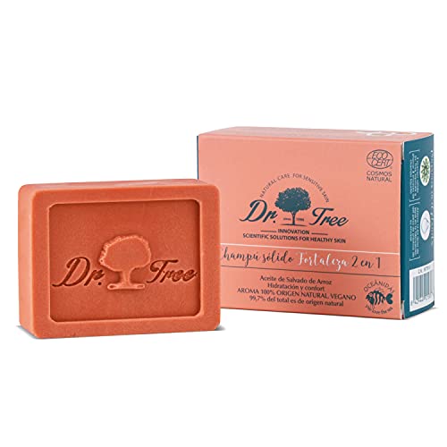 EcoCert Dr. Tree Dr Drzewa Solid Shampoo 2 w 1 | Solidny szampon + odżywka ekologiczna | Czysty, nawilża i energetyki | Drobne i słabe włosy lub upadek | 99% naturalnych składników Wytrzymałość. 75gr.