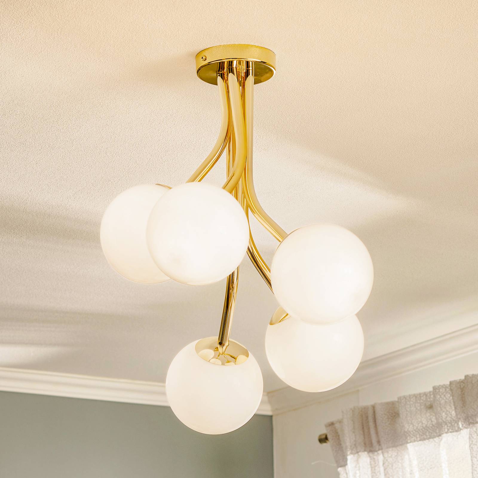 Lampa sufitowa Selva, 5-pkt. przesunięta, złota