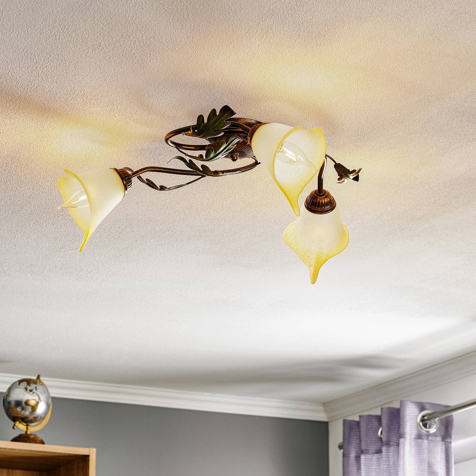 Lampa sufitowa Quercia 3-pkt. kremowa/zielona