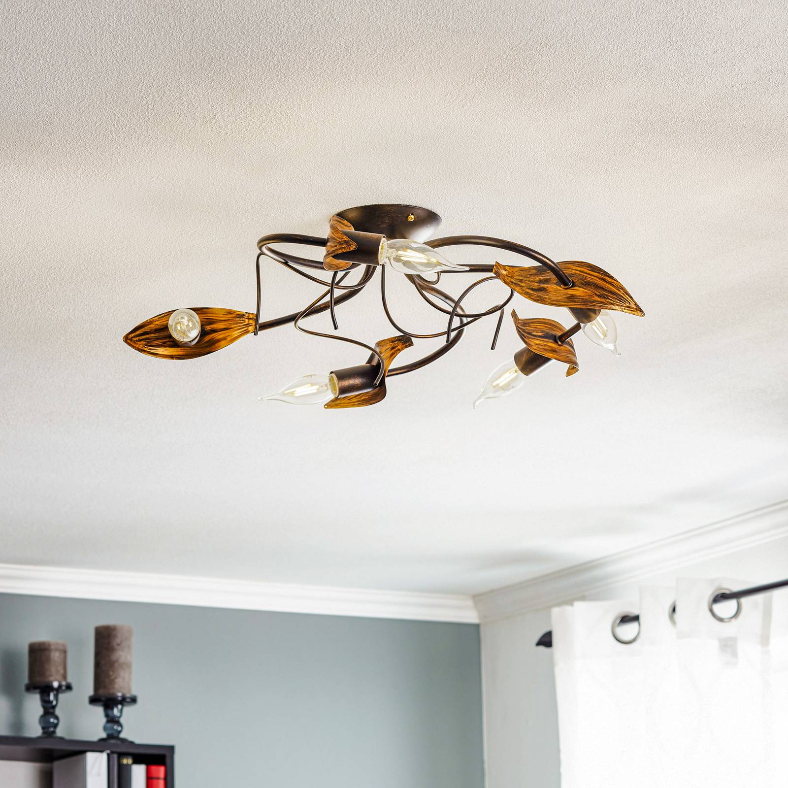 Lampa sufitowa Bugia, brąz antyczny, 5-punktowa
