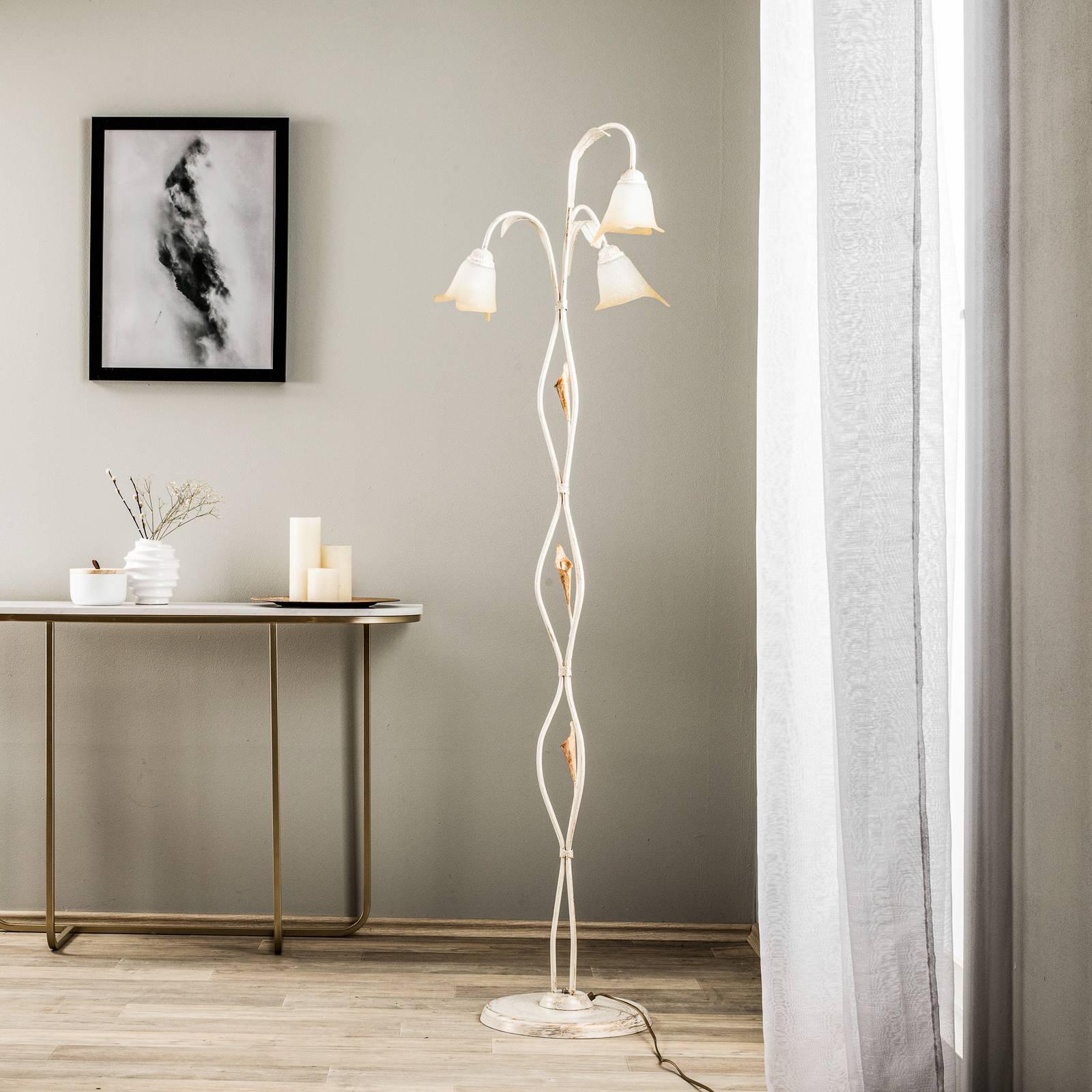ONLI Lampa stojąca Lucrezia kość słoniowa klosz kwiat
