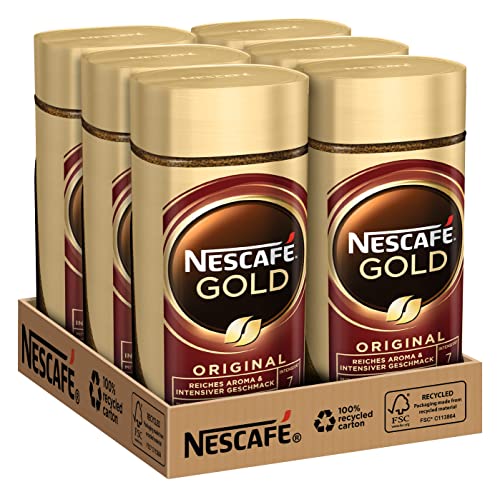 NESCAFÉ GOLD Original, rozpuszczalna kawa ziarnista z wyselekcjonowanych ziaren kawy, zawierająca kofeinę, pełna i aromatyczna, 6 sztuk w opakowaniu (6 x 200 g)