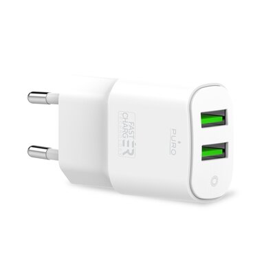 PURO PURO White Mini Travel Fast Charger Ładowarka sieciowa 2 x USB-A 12W 2.4 A (biały) PWFCMTC2USB12WWHI