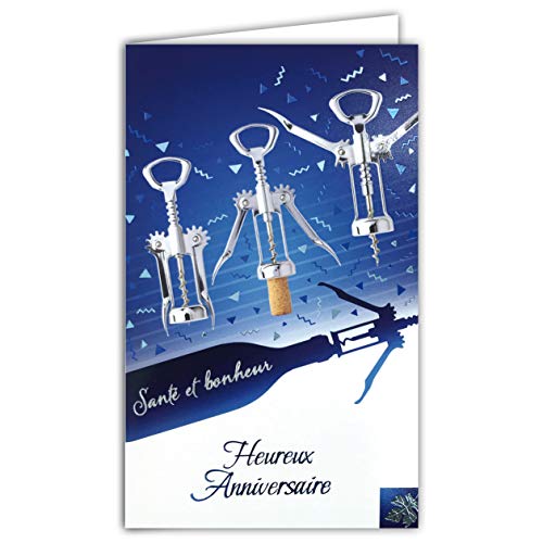 Afie Kartka z życzeniami na urodziny, zdrowie i szczęście, kolor srebrny, z korkociągiem, bal, niebieska błyszcząca 15-6423