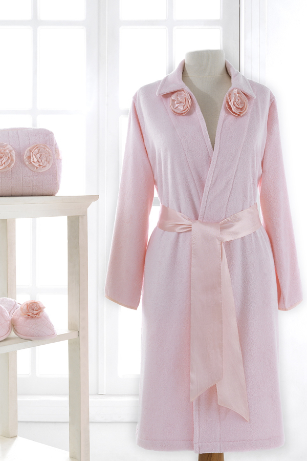 Damski bambusowy szlafrok ROSE + kapcie Różowy S