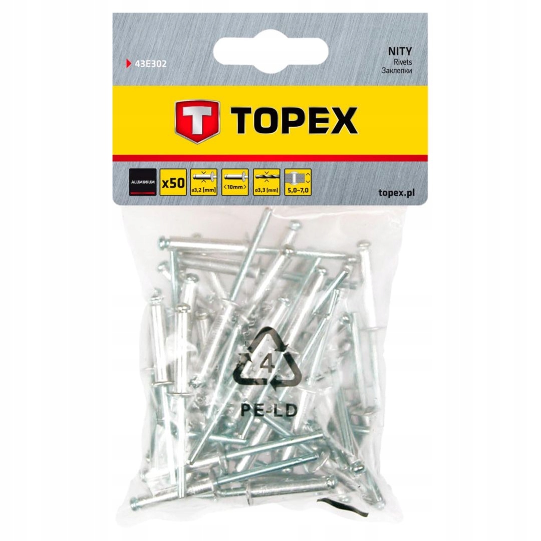 TOPEX Nity aluminiowe 3.2 mm x 10 mm 50 szt. 43E302
