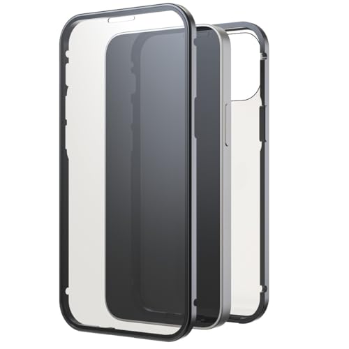 Black Rock - Etui 360 stopni Glass Case pasuje do Apple iPhone 13 Mini I etui na telefon komórkowy, zamknięcie na magnes, przezroczyste, osłona (przezroczysta z czarną ramką)