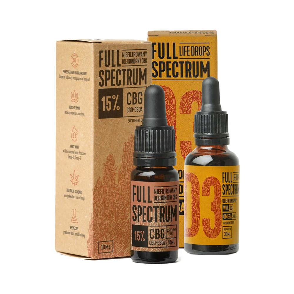 Cosma Cannabis Full Spectrum niefiltrowany olejek CBG 15% 10ml dla ludzi) + Witamina D3 30ml GRATIS! 53050-uniw