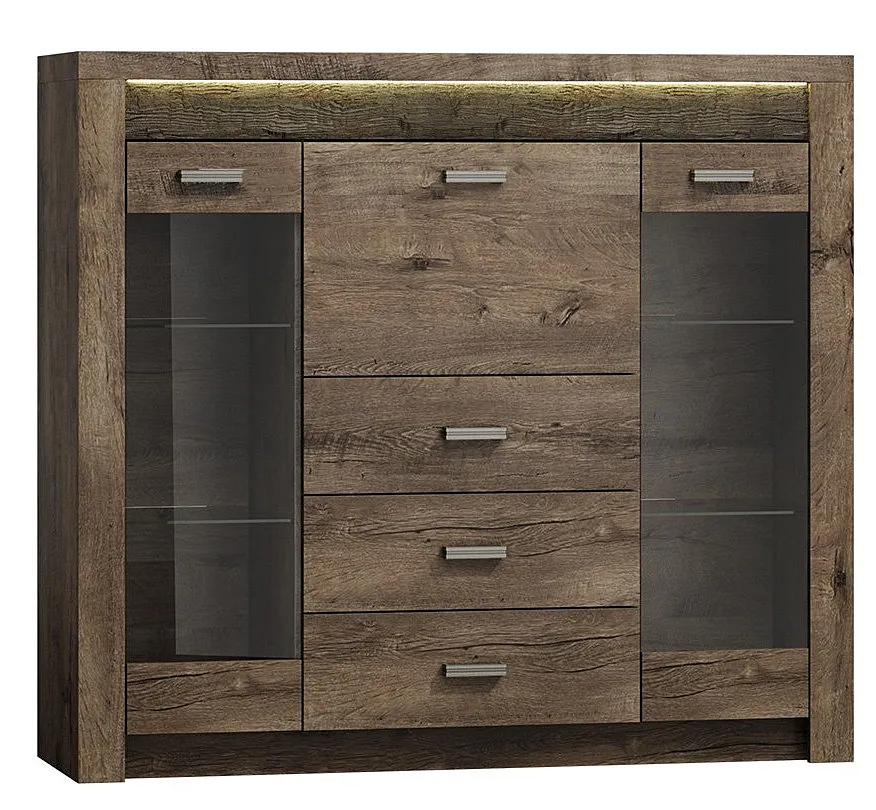 Komoda Z Barkiem I Witryną Jesion Ciemny W6-S53