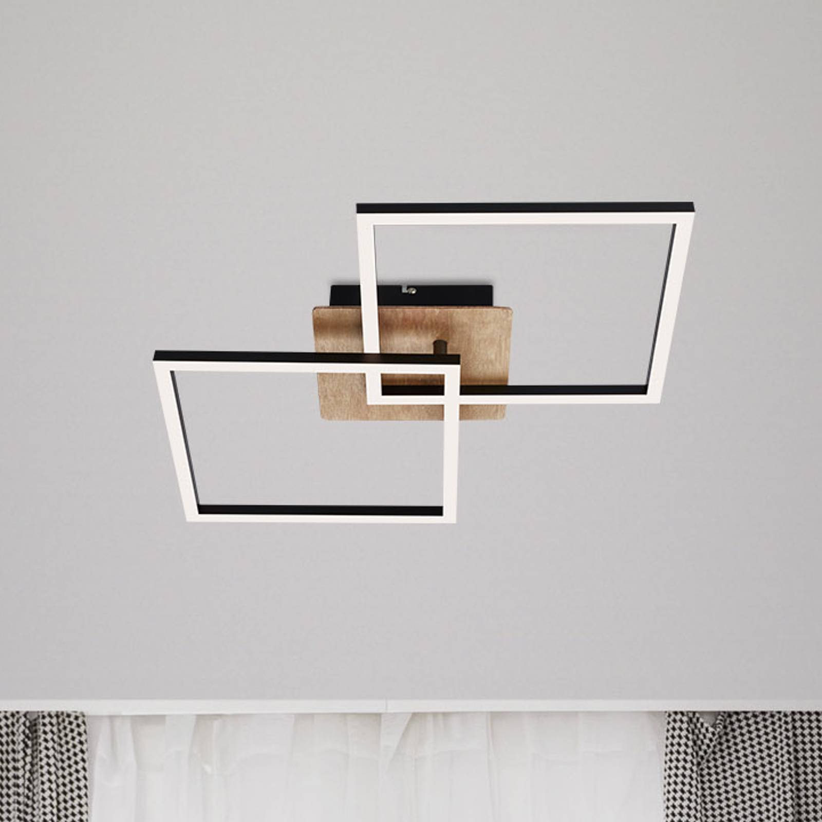 Briloner Lampa sufitowa LED Frame Switch dim, czarna/drewno