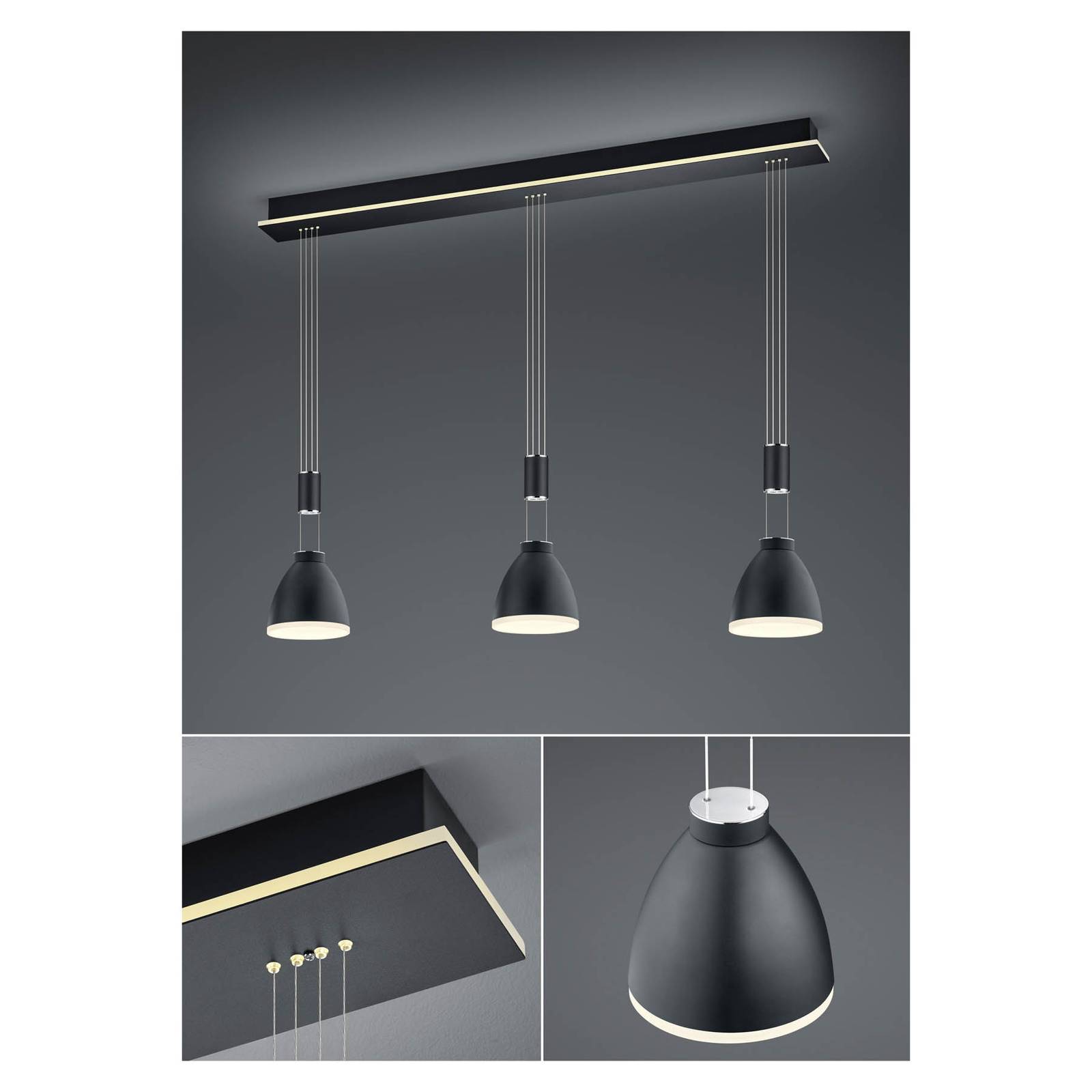 B-Leuchten Leni lampa wisząca LED 3-pkt. czarna