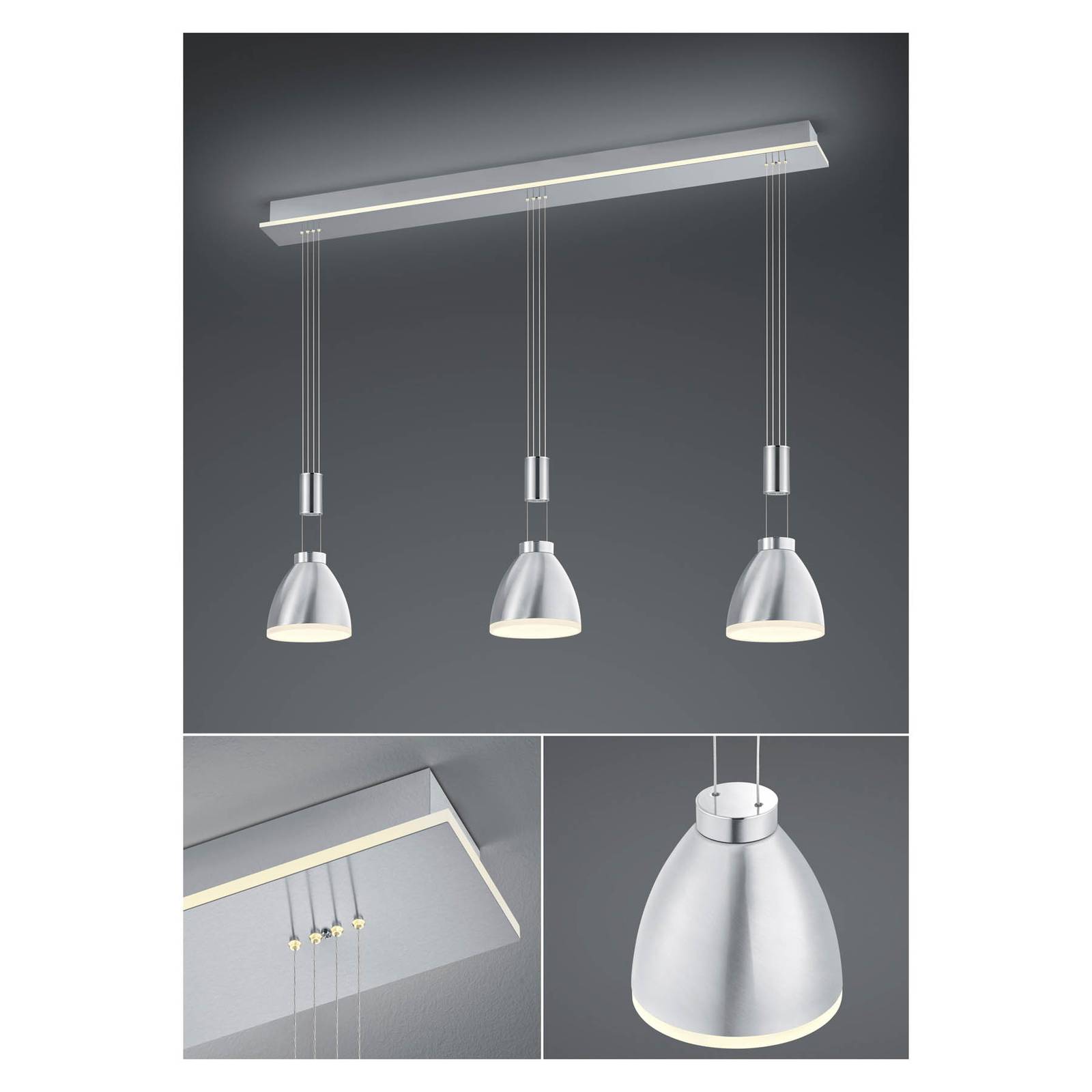 B-Leuchten Leni lampa wisząca LED 3-pkt. nikiel