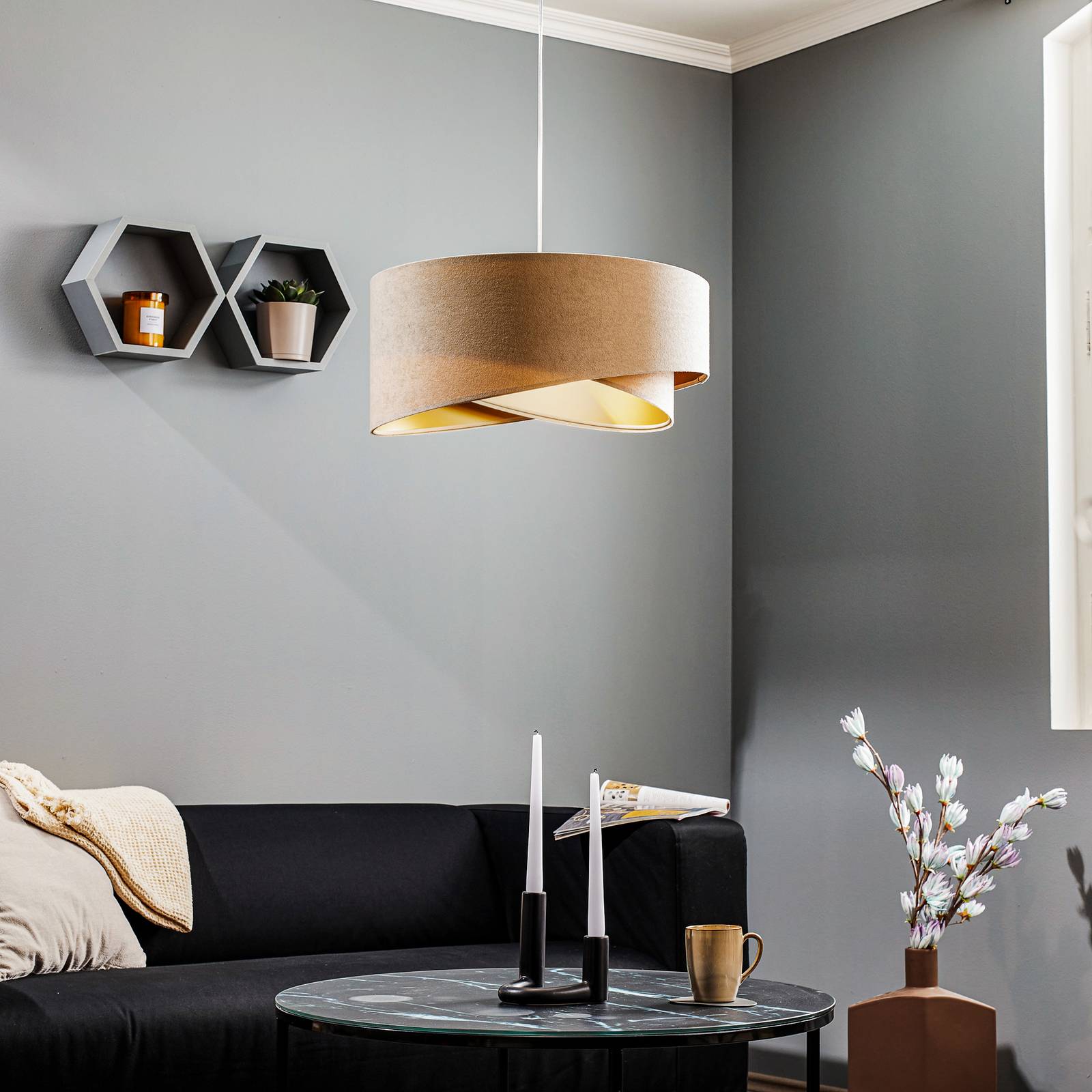 EULUNA Lampa wisząca Vivien dwukolorowa, kremowa/złota