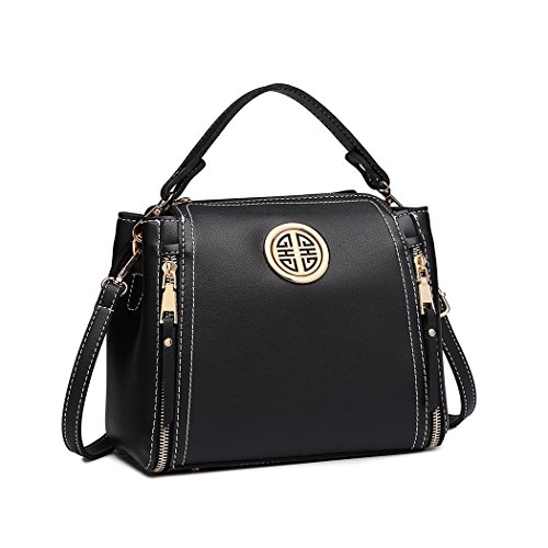Miss Lulu Miss Lulu damskie torebki skóra PU na co dzień podróż damska górny uchwyt crossbody torba na ramię (czarna) E1851 BK