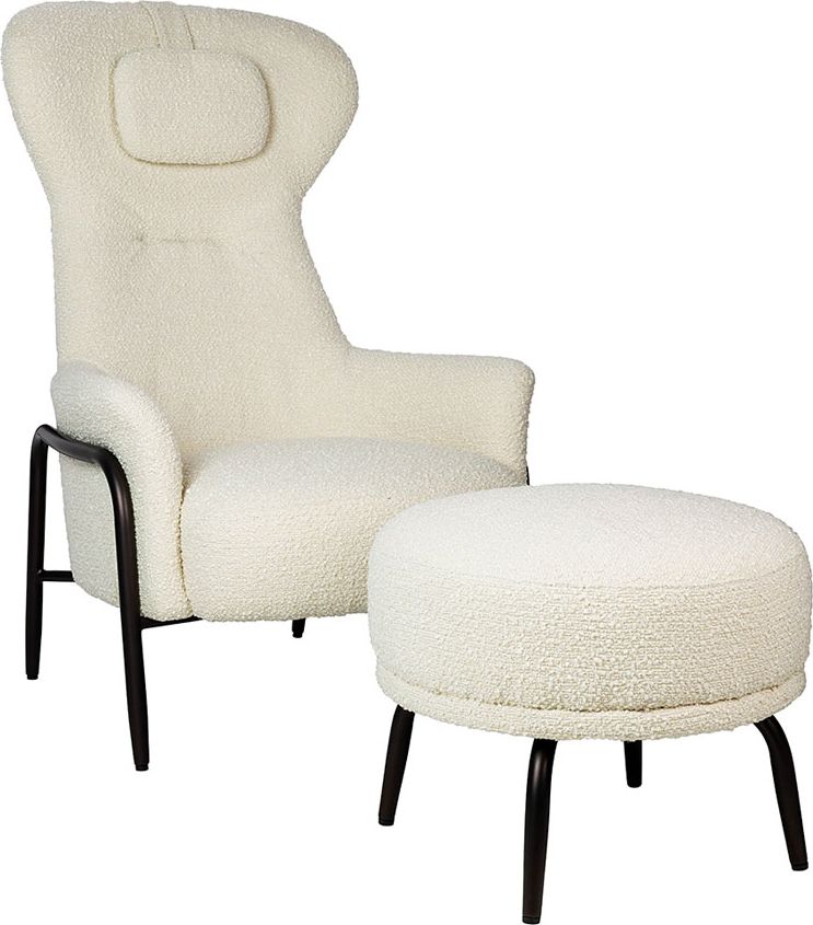 Elior Beżowy fotel wypoczynkowy z podnóżkiem - Nelik