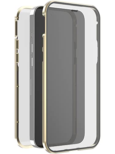 White Diamonds - Etui 360 stopni szkło Case pasuje do Apple iPhone 13 Pro Max I etui na telefon komórkowy, przezroczyste, zamknięcie magnetyczne (przezroczyste ze złotą ramką)