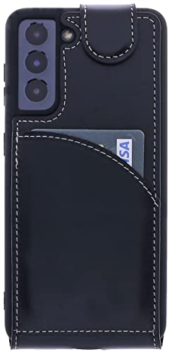 Burkley Skórzane etui z klapką do Samsung Galaxy S21 Plus, etui na telefon komórkowy z ochroną 360° i przegródką na karty (czarne)