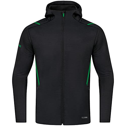 JAKO JAKO Challenge męska kurtka rekreacyjna z kapturem Challenge czarny melanż/sportowy zielony XL 9821-503