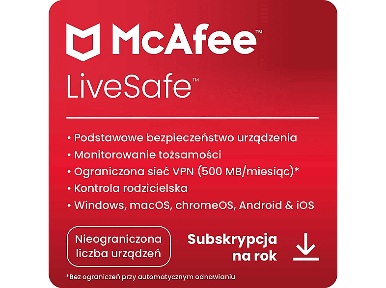Kod aktywacyjny MCAFEE Program LiveSafe (1 rok)