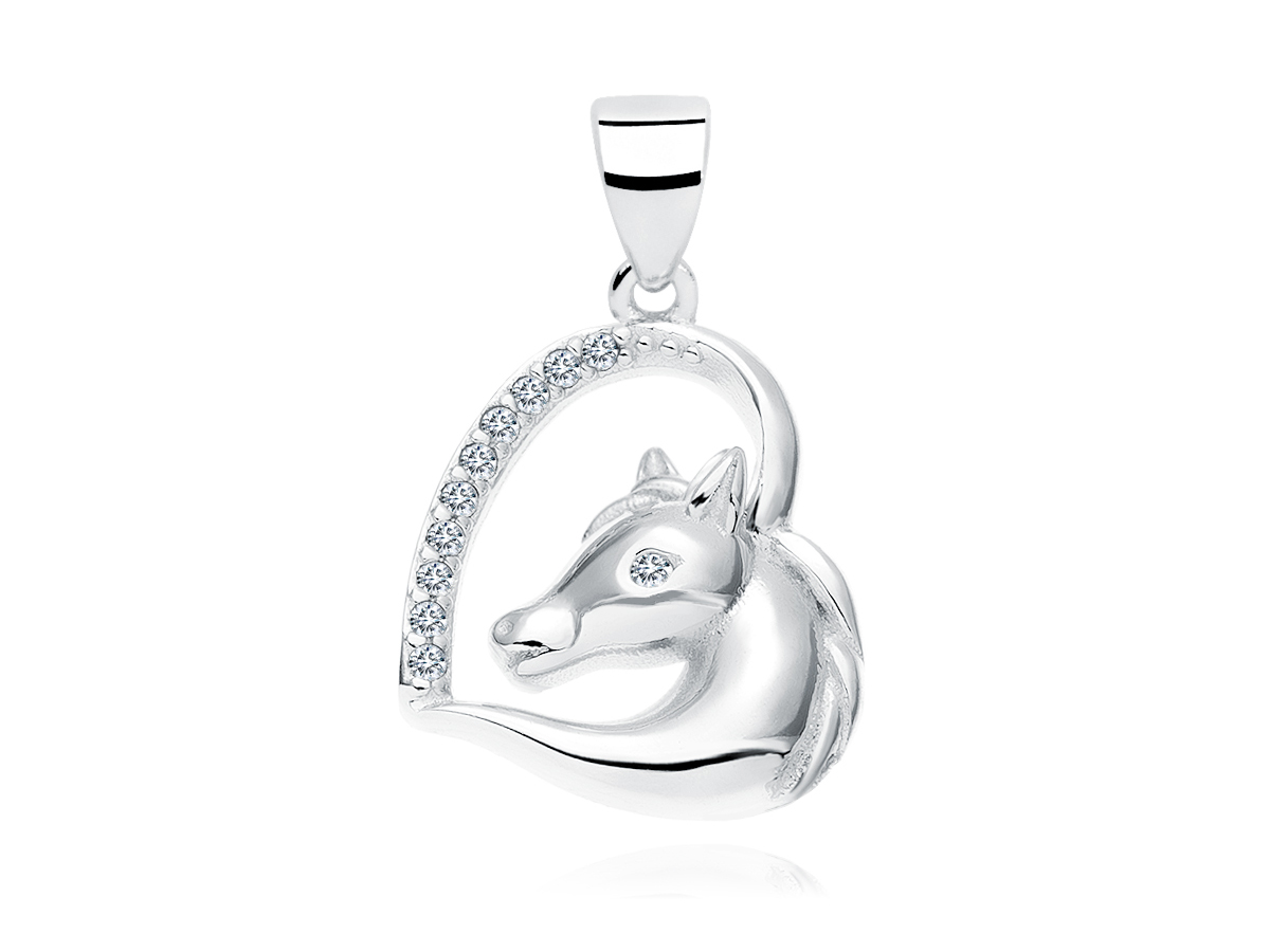 Rodowany srebrny wisior wisiorek serce konik koń horse heart cyrkonia cyrkonie srebro 925 Z1795C_W