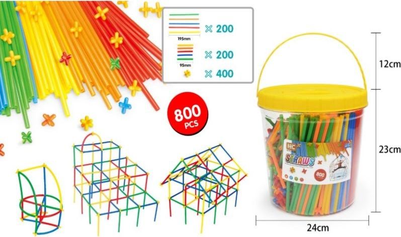 DK Słomki Konstrukcyjne Klocki Patyczki ok 800 Sztuk Wiaderko HC-018-8C