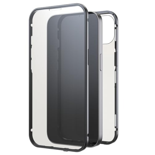 Black Rock - Etui 360 stopni Glass Case pasuje do Apple iPhone 13 I etui na telefon komórkowy, zamknięcie na magnes, przezroczyste, osłona (przezroczysta z czarną ramką)