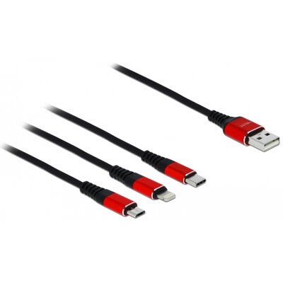 Delock 85892 kabel USB 1 m 2.0 USB A USB C/Micro-USB B/Lightning Czarny, Czerwony