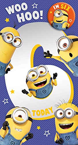 Danilo Cards Kartka z 6 Minionkami, kartka urodzinowa z okazji 6 urodziny Minionki, 'Despicable Me Age 6' kartka urodzinowa na 6. urodziny DE143