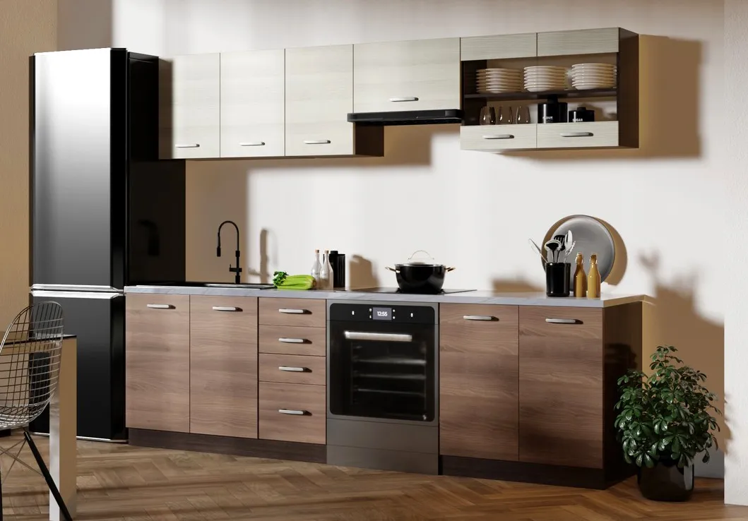 Zestaw mebli kuchennych akacja cynamonowa + dąb navara F5-H72