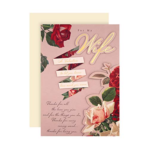 Hallmark Kartka walentynkowa dla żony z Hallmark - Pop-up, 3D klasyczny kwiatowy wzór