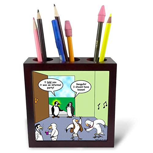 3dRose Penguins 'Attempt to Go to a Mewa Party Uchwyt na długopisy do płytek, 12 cm (Ph_3521_1), 12 cm