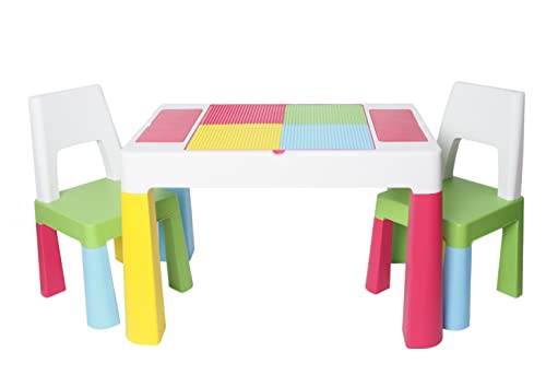 LAPSI® Zestaw stołowy ze stołem do zabawy i dwoma krzesłami, kompatybilny, wielofunkcyjny zestaw dla dzieci, stół do majsterkowania dla dzieci, nowoczesny design dla dzieci, kolorowy