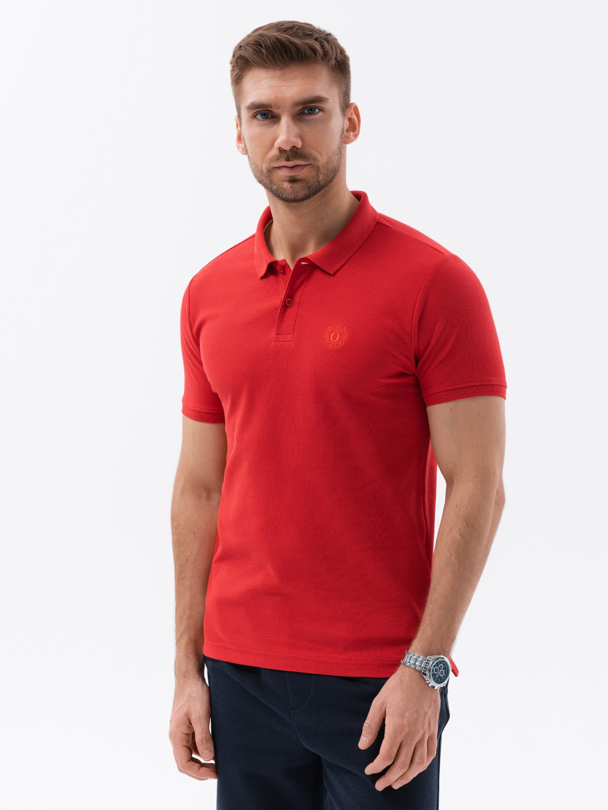 Koszulka męska polo z dzianiny pique - ciemnoczerwony V14 S1374